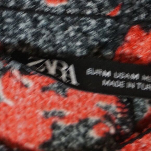 Zara Black and Red Short Sleeve High Neck Floral Ruffle Dress, Medium - Picture 5 of 5